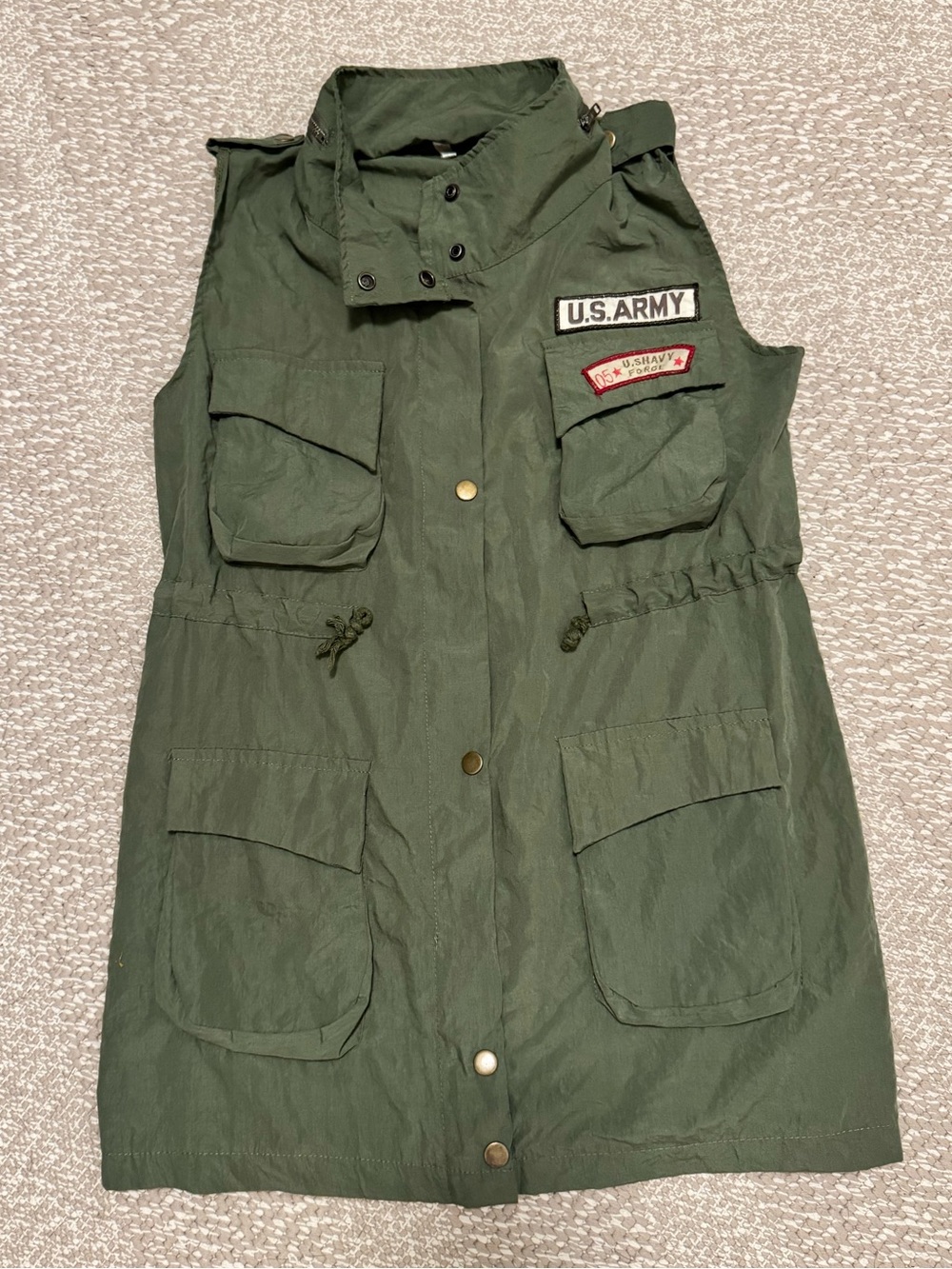 INCLASSIC Army Green Military Utility Cargo Vest with Patches – Small